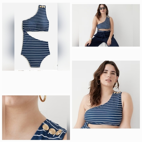 J. Crew Cutout One-piece Swimsuit in Navy Stripe - Picture 1 of 7